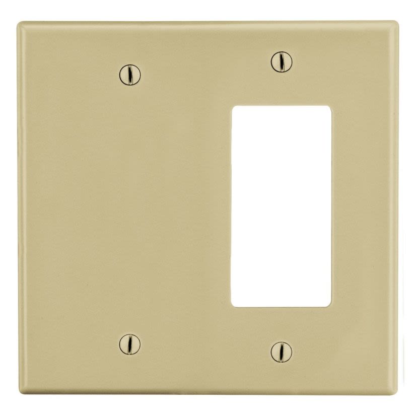 Hubbell Wiring Device-Kellems P1326I Wallplate, 2-Gang, 1) Decorator 1) Box Mount Blank, Ivory