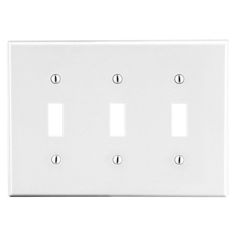 Hubbell Wiring Device-Kellems P3W Non-Metallic Standard Wall Plate, 3 Gangs, 6.5 in W x 4.63 in H, Polycarbonate Thermoplastic, White