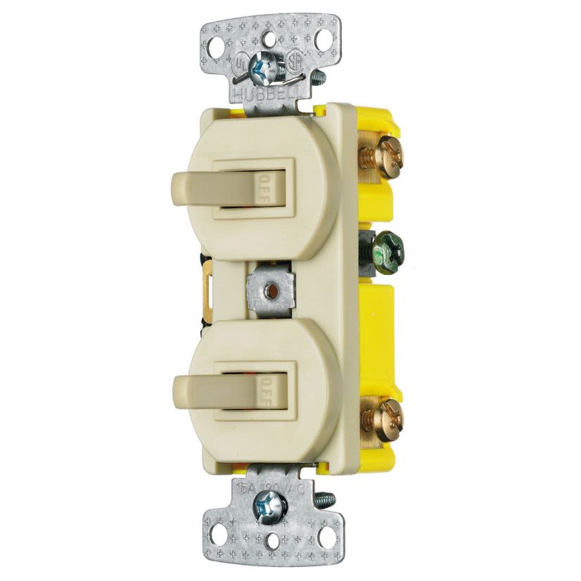 Hubbell Wiring Device-Kellems homeSELECT™ RC101I Traditional 2-Position Combination Toggle Switch, 15 A at 120 VAC, 1 Poles