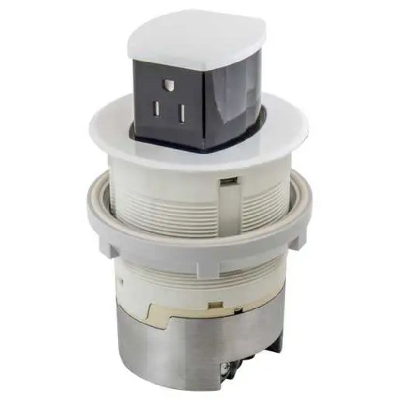 Hubbell Wiring Device-Kellems RCT200W Pop-Up Surface Standard Sized Countertop Receptacle, 1 Gang, 4 in Dia Cover, Composite
