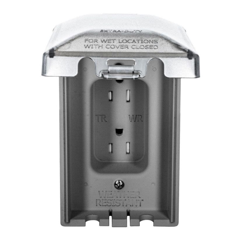 Hubbell Wiring Device - Kellems RW15400GY Duplex Tamper/Weather-Resistant Straight Blade Receptacle With Vertical Weatherproof Cover