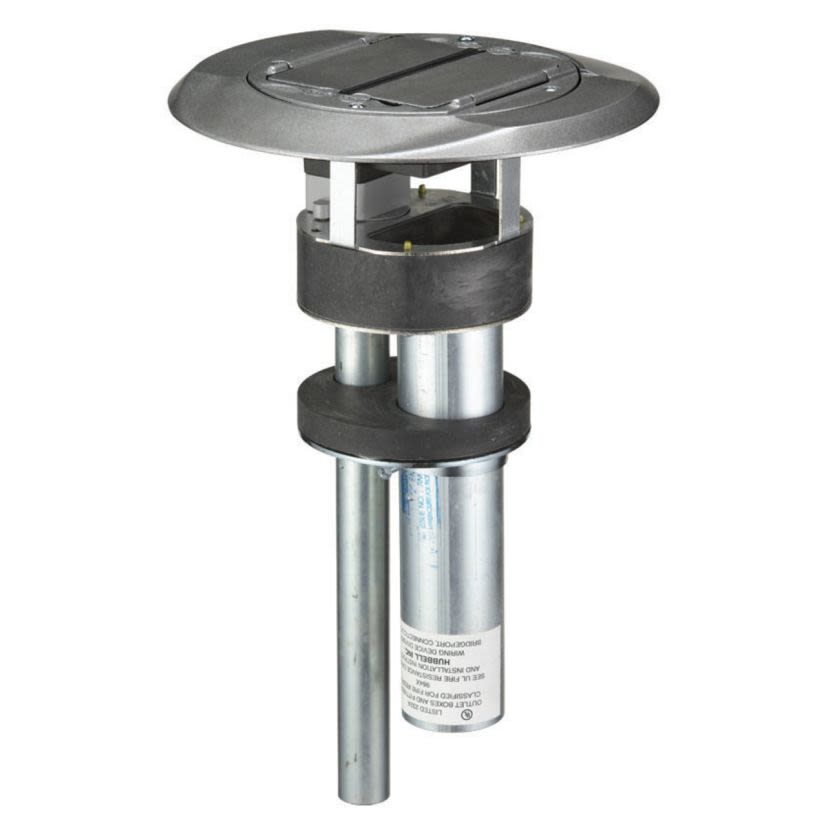 Hubbell Wiring Device-Kellems ScrubShield™ SystemOne™ S1PT3IMGY 1-Piece Flush Modular Standard Sized Poke-Through Assembled Unit, 4 in Hole, 8 in Dia x 0.54 in H Cover, 300 lb Capacity, Composite