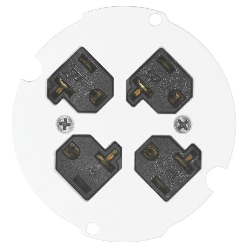 Hubbell Wiring Device-Kellems ScrubShield SystemOne S1R4SPQUAD Standard Sized Sub Plate With (4) 20 A 120 VAC Pre-Wired Receptacles, 4 in Dia, Composite