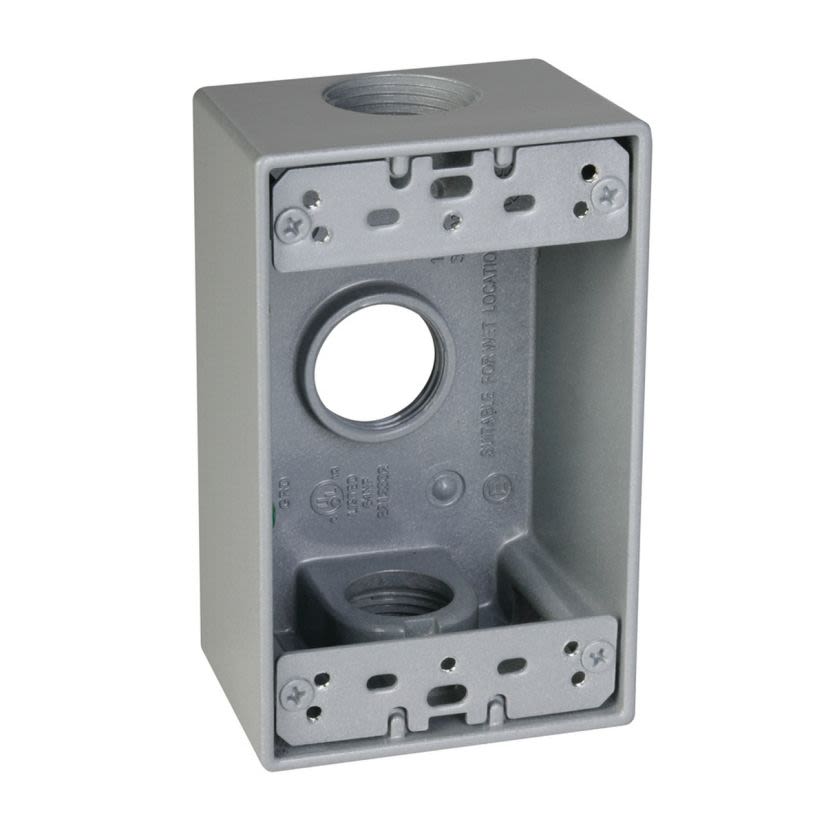 TAYMAC SB375S Weatherproof Outlet Box, Die Cast Metal, 18.3 cu-in Capacity, 1 Gangs, 3 Outlets, 4-1/2 in L x 2-3/4 in W x 2 in D
