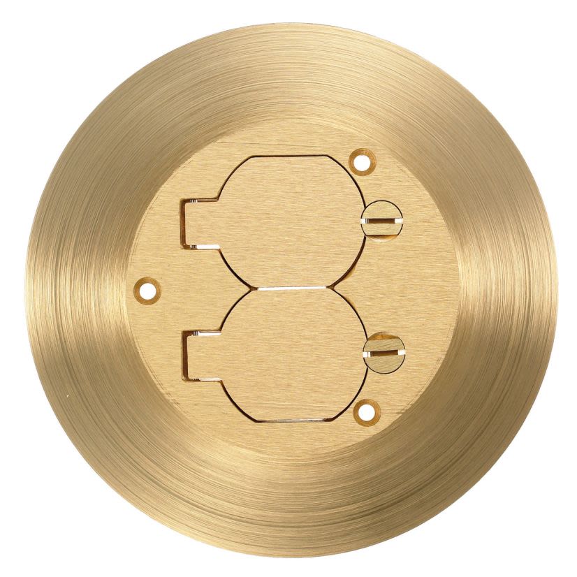 PREMISE WIRING SF3925 Combination Duplex Flap Round Standard Cover and Flange, 6-1/4 in Dia, Brass