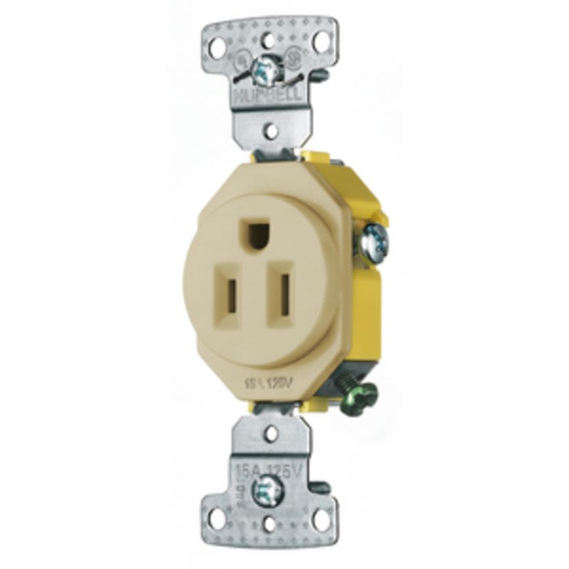 **DISCONTINUED** Hubbell Wiring Device-Kellems SR15I 15A 125V SINGLE RECEPTACLE IVORY 1.41 INCH 5-15R