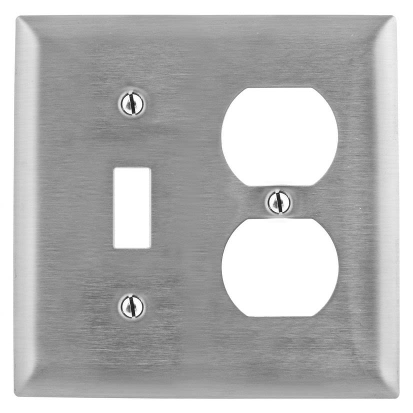 Hubbell Wiring Device-Kellems SS18 Standard Combination Wallplate, 2 Gangs, 4.5 in H x 4.6 in W, 302/304 Stainless Steel