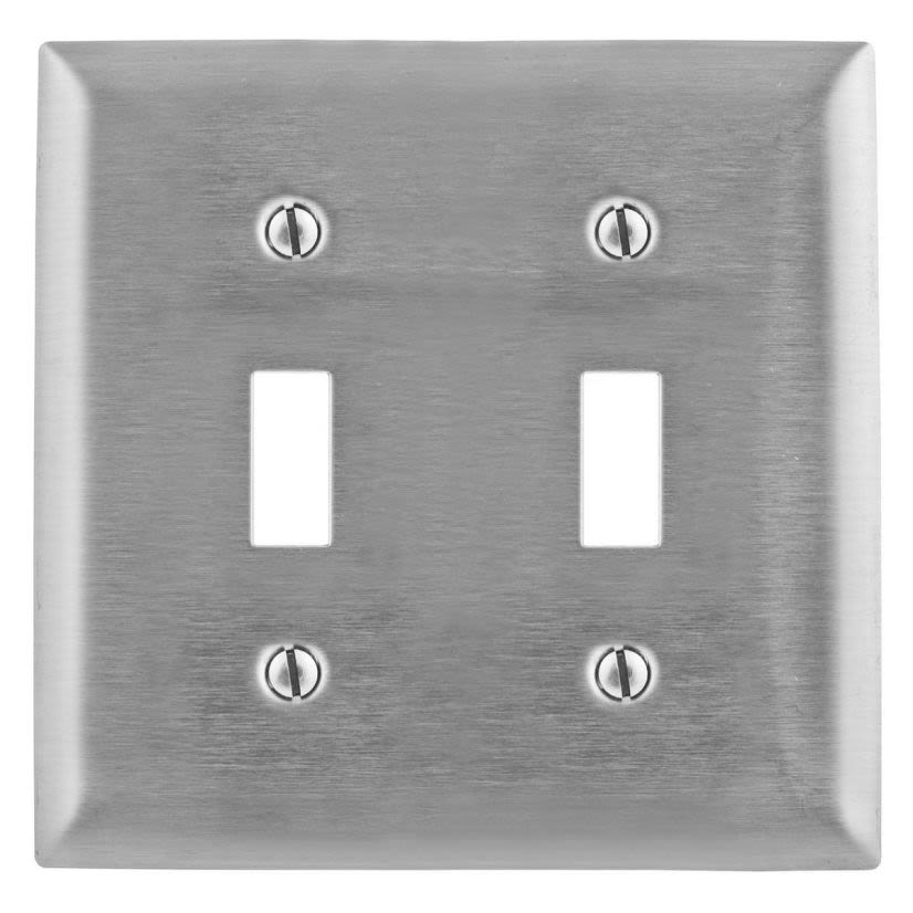 Hubbell Wiring Device-Kellems SS2 Standard Wallplate, 2 Gangs, 4.5 in H x 4.6 in W, 302/304 Stainless Steel
