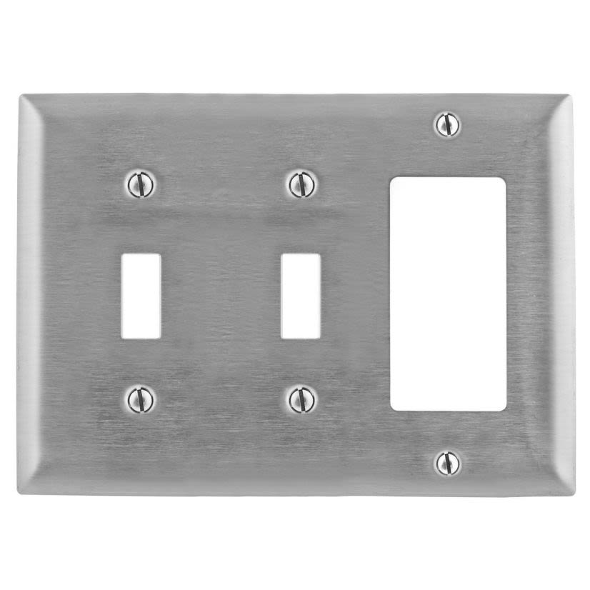 Hubbell Wiring Device-Kellems SS226 Standard Combination Wallplate, 3 Gangs, 4.5 in H x 6.41 in W, 302/304 Stainless Steel