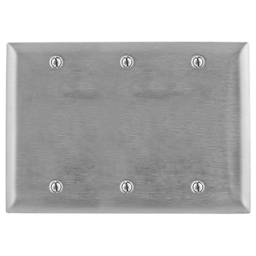 Hubbell Wiring Device-Kellems SS33 Standard Blank Wall Plate, 3 Gangs, 4.5 in H x 6.41 in W, 302/304 Stainless Steel, Metallic