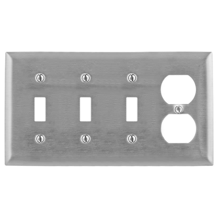 Hubbell Wiring Device-Kellems SS38 Standard Combination Wallplate, 4 Gangs, 4.5 in H x 8.22 in W, 302/304 Stainless Steel