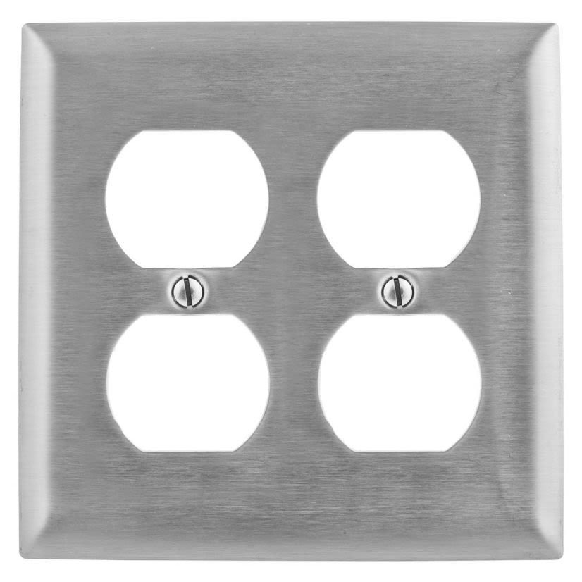 Hubbell Wiring Device-Kellems SS82 Standard Wallplate, 2 Gangs, 4.5 in H x 4.6 in W, 302/304 Stainless Steel