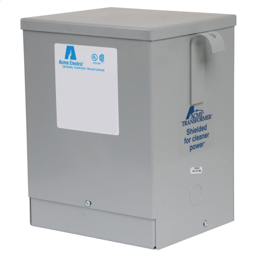 Hubbell Acme T253013S Dry Encapsulated Distribution Transformer, 240/480 VAC Primary, 120/240 VAC Secondary, 3 kVA Power Rating, 60 Hz, 1 Phase