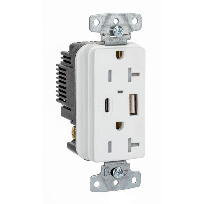 Hubbell Wiring Device-Kellems USB20ACPDW USB Charger Tamper Resistant USB, Electrical Ratings: 125 V AC, 20 A, 2 Poles, 3 Wires, White