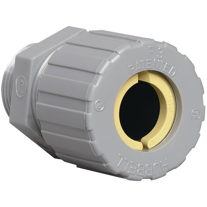 Hubbell Killark ZS310CR Z Series Straight Cord Connector, 1 in Trade, 5/8 to 3/4 in Cable Openings, Nylon, Natural