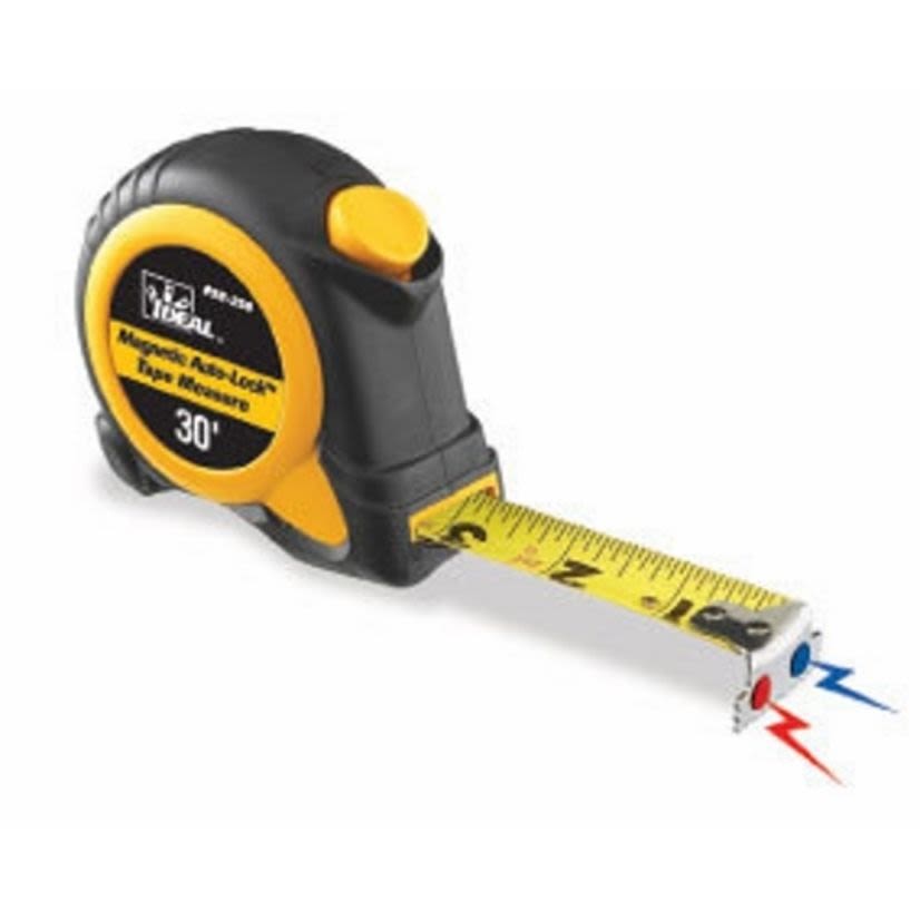 IDEAL Mag-Tape 35-238 Magnetic Tip Measuring Tape, 30 ft L x 1 in W Blade, Steel, Imperial, 1/8 in