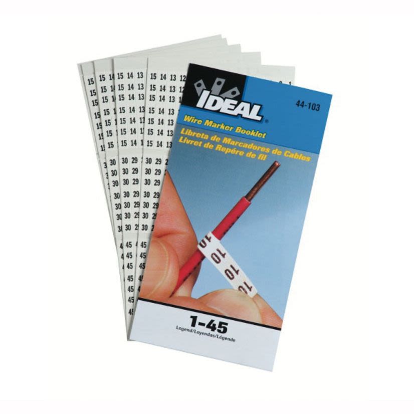 IDEAL 44-103 Pre-Printed Wire Marker Booklet, 1-1/2 in L x 1/4 in W, Black/White, Plastic Impregnated Cloth