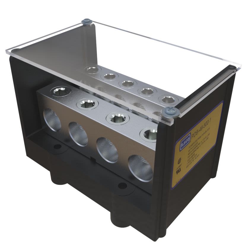 nVent ILSCO PDB-49-500-1 Type PDB Dual Rated Mechanical Power Distribution Block, 600 VAC, 1520 A, 1 Pole, 4 AWG to 500 kcmil, 6 AWG to 350 kcmil, 6 to 4/0 AWG Wire, Aluminum Alloy