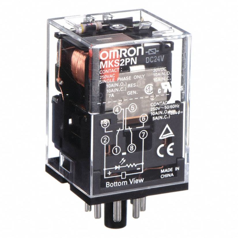 Legrand Quiktron® MKS2PI DC24 MK-S General Purpose Relay, 10 A, 8 Pins, DPDT Contact Form, 24 VDC Coil