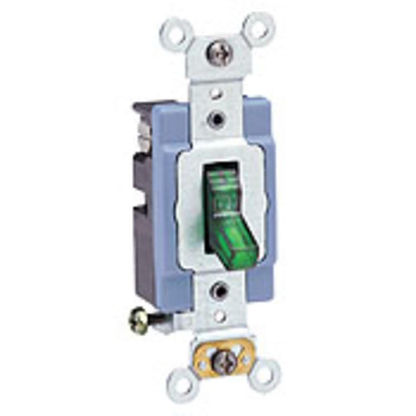 Leviton 1201-PLG Illuminated ON Self-Grounding Toggle Switch, 120 VAC, 15 A, 1/2 hp Power Rating