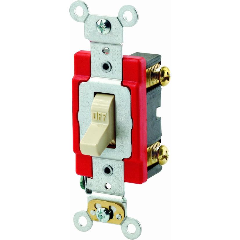 Leviton® 1221-2I Self-Grounding AC Quiet Toggle Switch, 120/277 VAC, 20 A, 800 W, 1000 VA Power Rating, SP Contact