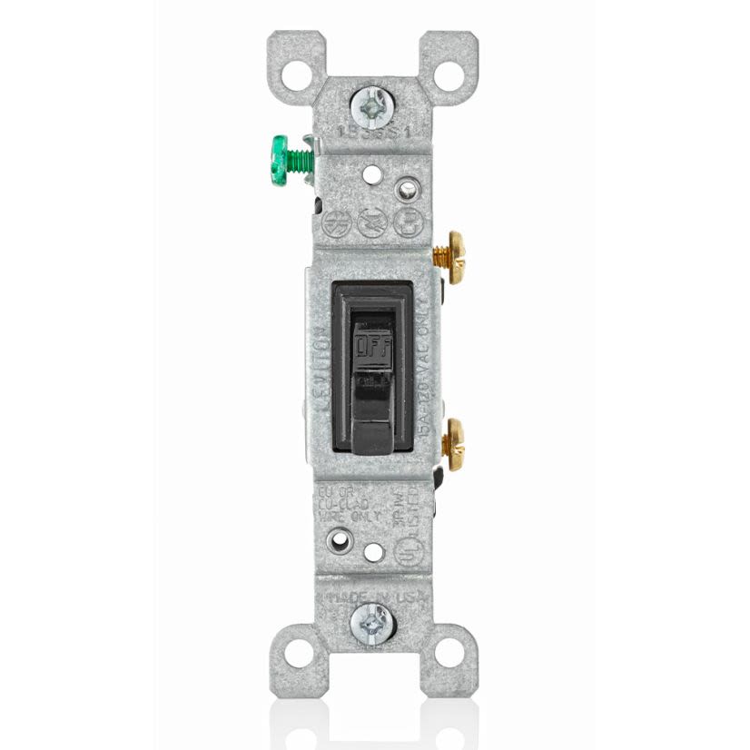 Leviton® 1451-2E Grounding AC Quiet Toggle Switch, 120 VAC, 15 A, 1/2, 2 hp Power Rating, SP Contact