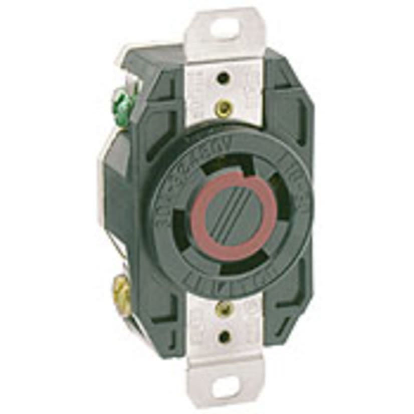 Leviton® V-0-Max™ 2730 3-Phase Y Grounding Locking Receptacle, 480 VAC, 30 A, 3 Poles, 4 Wires, Black