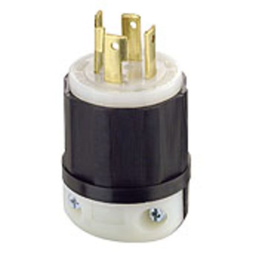 Leviton 2731 3-Phase Grounding Cable Mount Locking Plug, 480 V AC, 30 A, 3 Poles, 4 Wires, Black/White