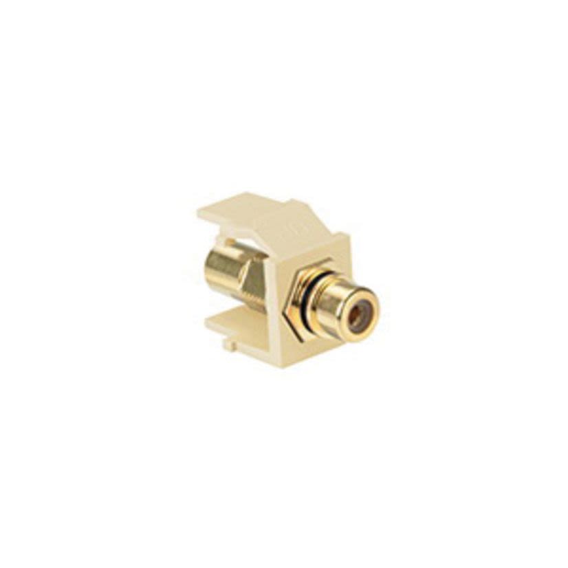 Leviton® QuickPort® 40830-BIE Feed-Through RCA Connector With Black Stripe, Snap-In Connector, Shielded A/V with Terminated RCA Plugs Cable