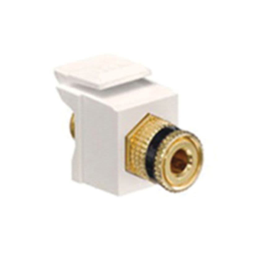 Leviton® QuickPort® 40833-BTE Feed-Through Snap-In Binding Post Connector With Black Stripe, Bulkhead Head, Screw Termination, High Impact Plastic