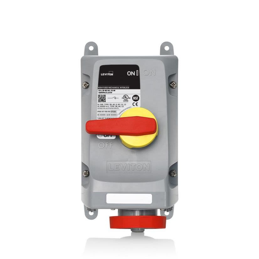 Leviton 420MI7WLEV LEV Pin and Sleeve Non-Fused Mechanical Interlock, 480 VAC, 20 A, 3 Poles, 4 Wires