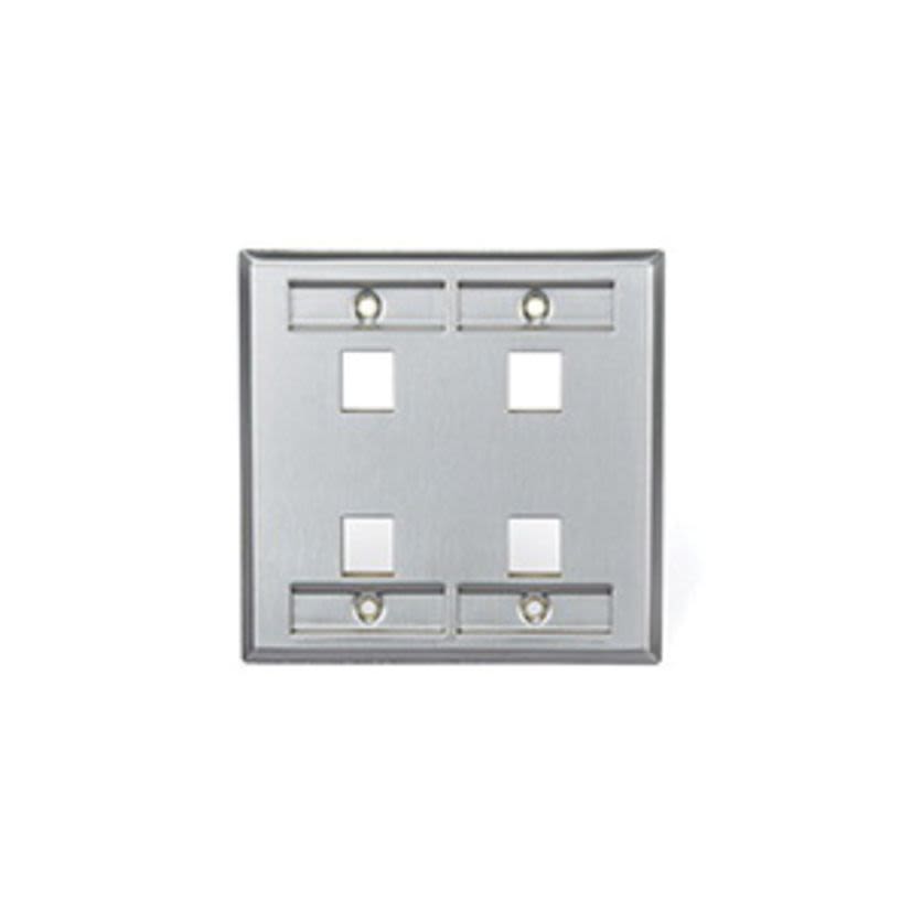Leviton QuickPort 43080-2L4 Standard Size Wallplate With Designation Window, 2 Gangs, 4-1/2 in W, 302 Stainless Steel, Surface Mount