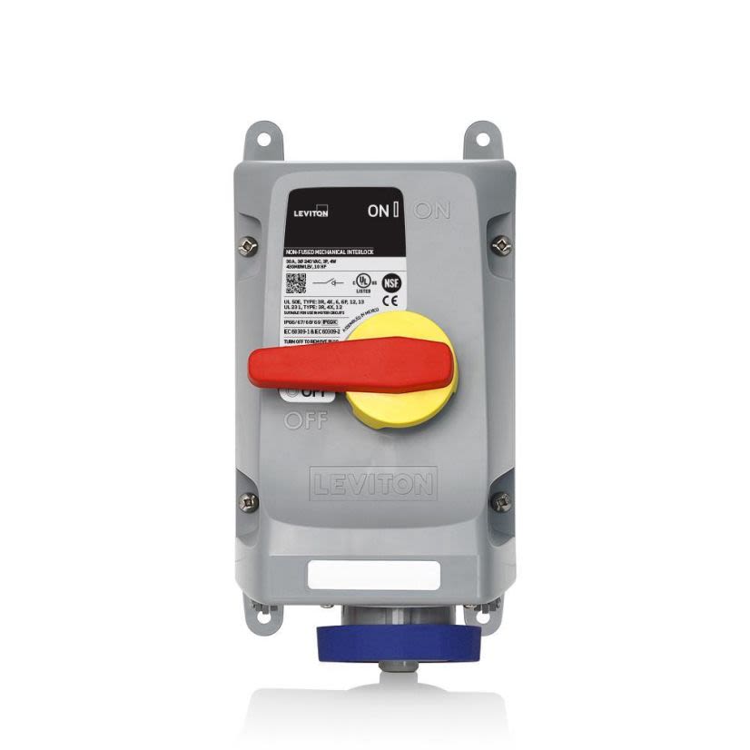 Leviton 430MI9WLEV Non-Fused Pin and Sleeve Mechanical Interlock, 240 V AC, 30 A, 3 Poles, 4 Wires