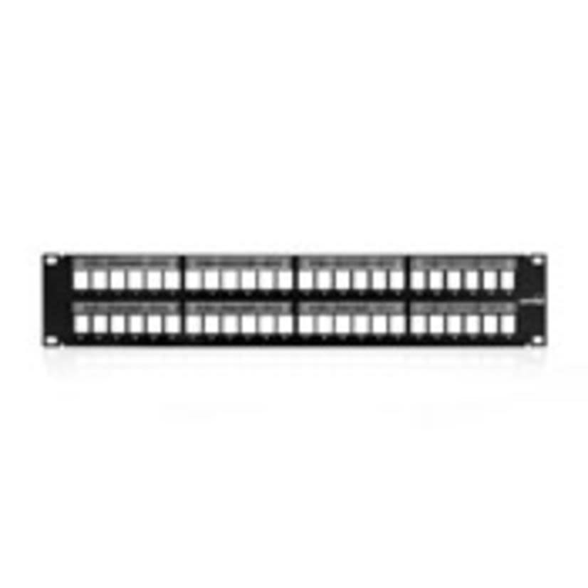 Leviton QuickPort 49255-L48 2-RU Flat Unloaded Patch Panel With Magnifying Lens Label Holder, 48 Ports, CAT 6, Steel