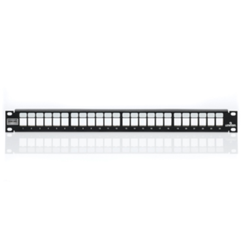 Leviton QuickPort 4S255-S24 1-RU Flat Shielded Patch Panel, 24 Ports, 304 Stainless Steel