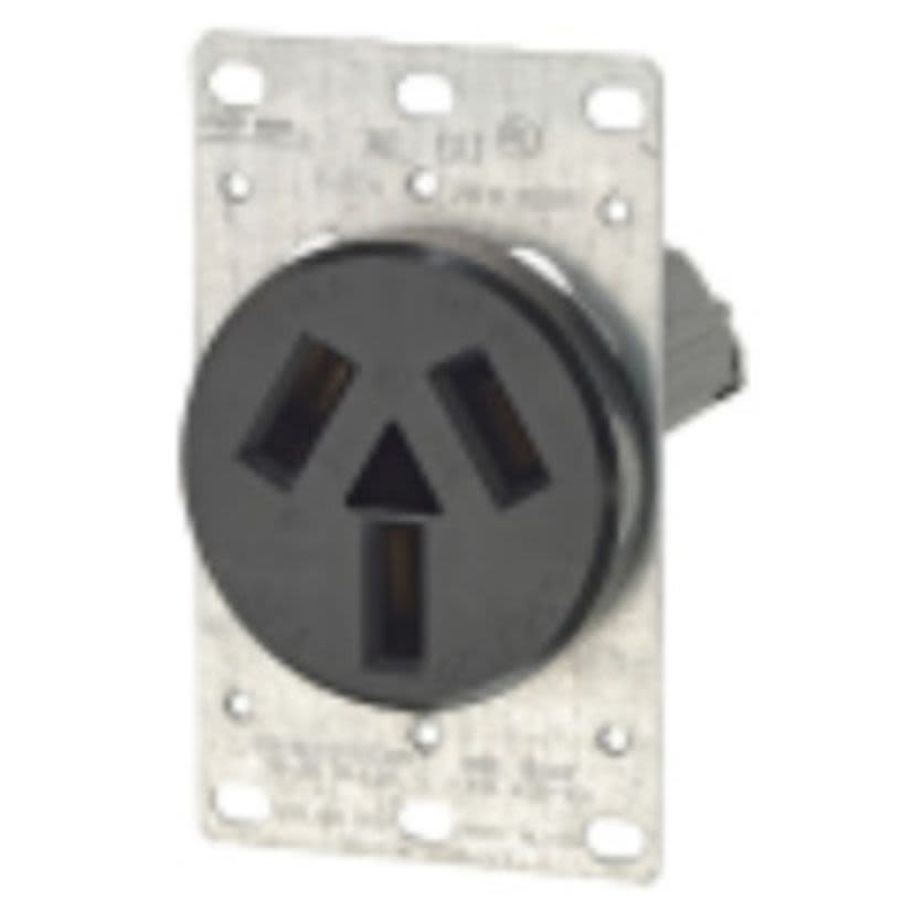 Leviton 5206-S10 Straight Blade Receptacle, 125/250 V AC, 50 A, 3 Poles, 3 Wires, Black
