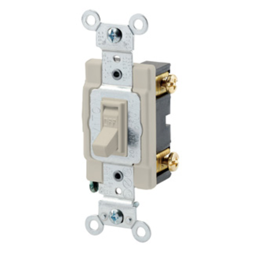 Leviton® 54501-2I Framed Grounding AC Quiet Toggle Switch, 120/277 VAC, 15 A, 1/2, 2 hp Power Rating, SP Contact