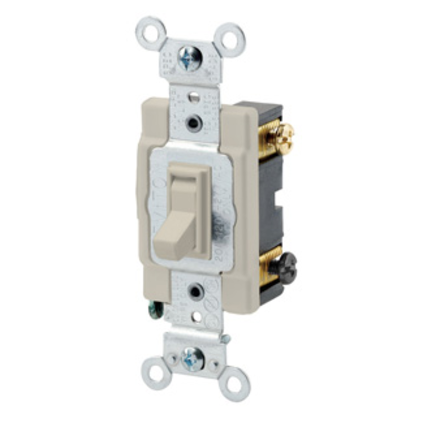 Leviton 54503-2I 3-Way Framed Grounding AC Quiet Toggle Switch, 120/277 V AC, 15 A, 1/2, 2 hp Power Rating