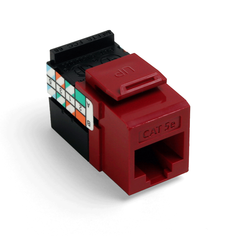 Leviton® GigaMax® QuickPort® 5G108-RR5 8-Conductor 8-Position UTP Connector, Cat 5e Module, Panel/Surface Mount, 1 Port, Plastic, Dark Red