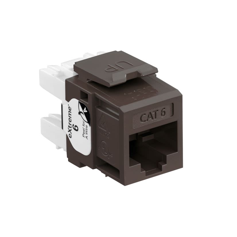 Leviton eXtreme QuickPort 61110-RB6 8-Conductor 8-Position Channel/Component Rated UTP Connector, Cat 6 Module, Panel Mount, 1 Ports, Plastic, Brown