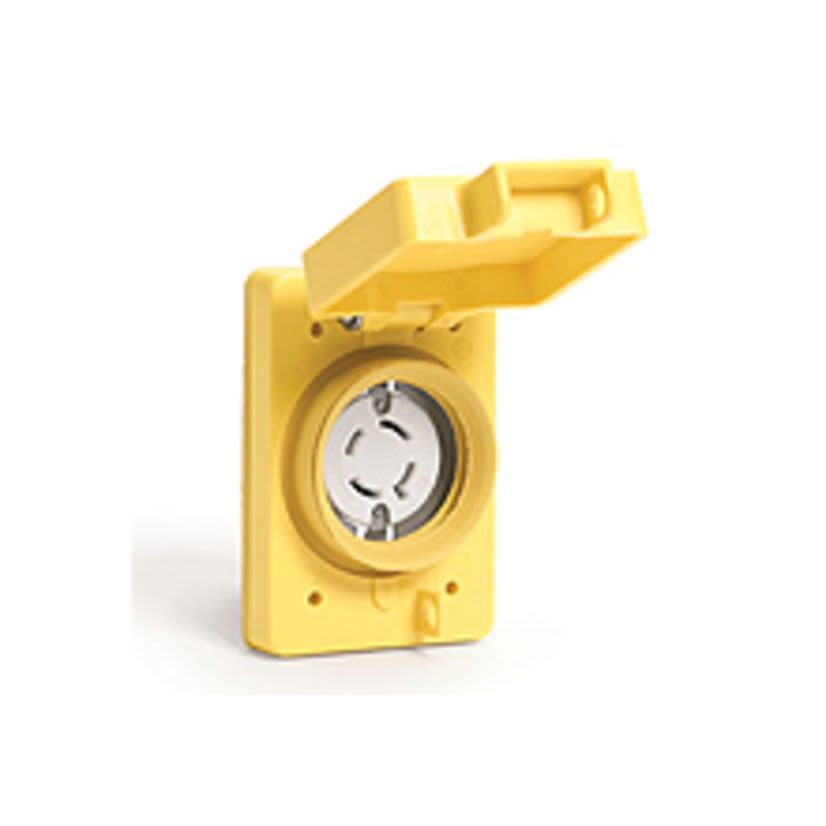 Leviton® Wetguard® 69W76 3-Phase Y Grounding Single Locking Receptacle With Watertight Cover, 480 VAC, 30 A, 3 Poles, 4 Wires, Yellow