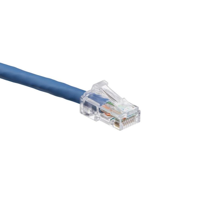Leviton eXtreme 6D460-1L UTP SlimLine Boot Patch Cord, Cat 6, 24 AWG Stranded Copper Conductor, 8P Modular Non-Keyed Plug Connector, 1 ft L Cord, Blue