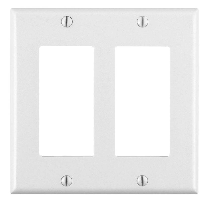 Leviton® Decora® 80409-W Standard Size Wallplate, 2 Gangs, 4.5 in H x 4.56 in W, Thermoset, White