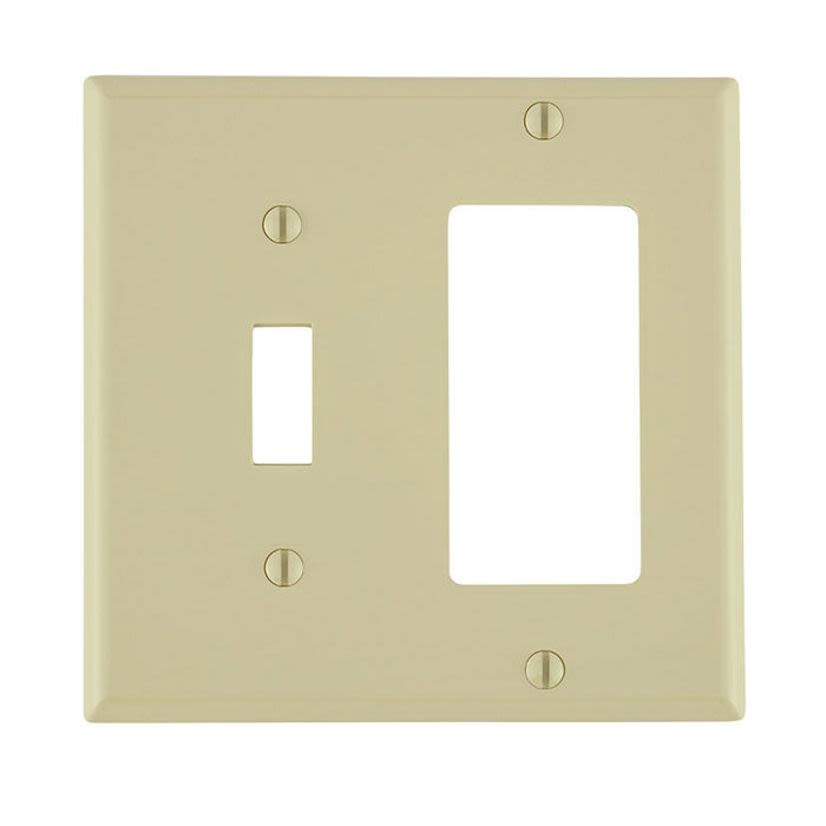 Leviton® Decora® 80707-I Standard Size Combination Wallplate, 2 Gangs, 4.5 in H x 4.56 in W, Thermoplastic, Ivory
