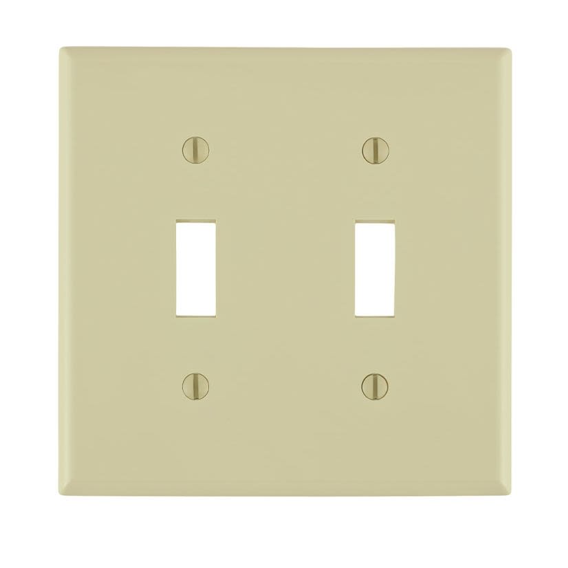 Leviton® 80709-I Standard Size Traditional Wallplate, 2 Gangs, 4.5 in H x 4.56 in W, Thermoplastic, Ivory