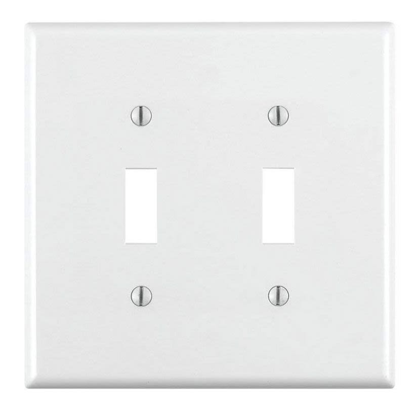 Leviton® 80709-W Standard Size Traditional Wallplate, 2 Gangs, 4.5 in H x 4.56 in W, Thermoplastic, White