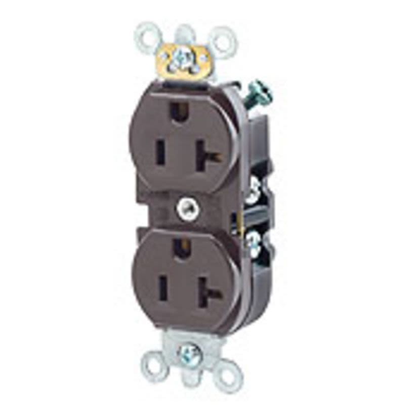 Leviton BR20-I 1-Phase Duplex Heavy Duty Straight Blade Receptacle, 125 V AC, 20 A, 2 Poles, 3 Wires, Ivory