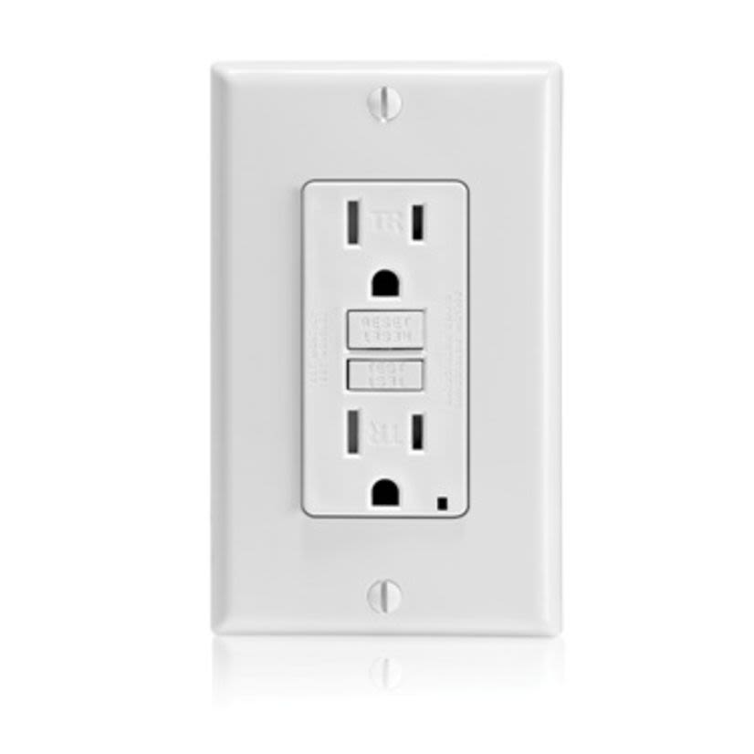 Leviton GFTR1-E Duplex Feed Through Self-Test Slim Standard Tamper Resistant GFCI Receptacle With Black Test, Reset Button, 125 V AC, 20 A, 2 Poles, 3 Wires, Black