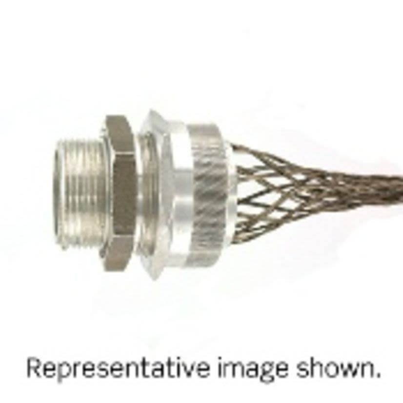Leviton L7721 Straight Deluxe Cord Sealing Single/Double Weave Wire Mesh Strain Relief Grip, 1 in Trade, 1 to 1-1/8 in Cable Openings, Aluminum/Stainless Steel, Anodized