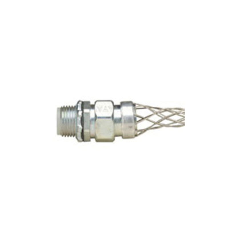 Leviton® L7902 2-Weave Insulated Male Wire Mesh Strain Relief Grip, 1/2 in Trade, Aluminum/Stainless Steel, Zinc Plated